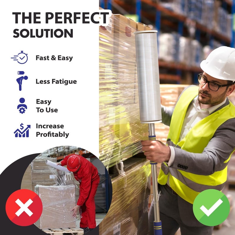 Lifetime Supplies Heavy Duty Stretch Film Dispenser Pole Holder - Extra Long High Reaching Industrial Handle for Stretch Wrapping - Fits Rolls 2" to 3" Diamater Cores & Lengths from 12" to 24" - Pallet Wrap - Image 5